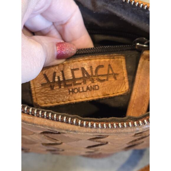 Velenca Holland Women's Woven Leather Crossbody Cognac Brown Purse Bag EUC Boho - Picture 12 of 13